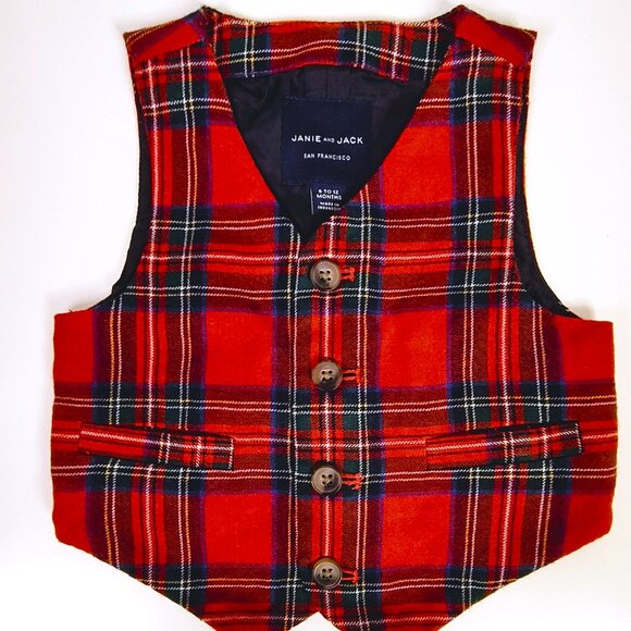 Janie and Jack SET Green Corduroy Pants and Holiday Plaid Vest 6-12 Months - Picture 4 of 16